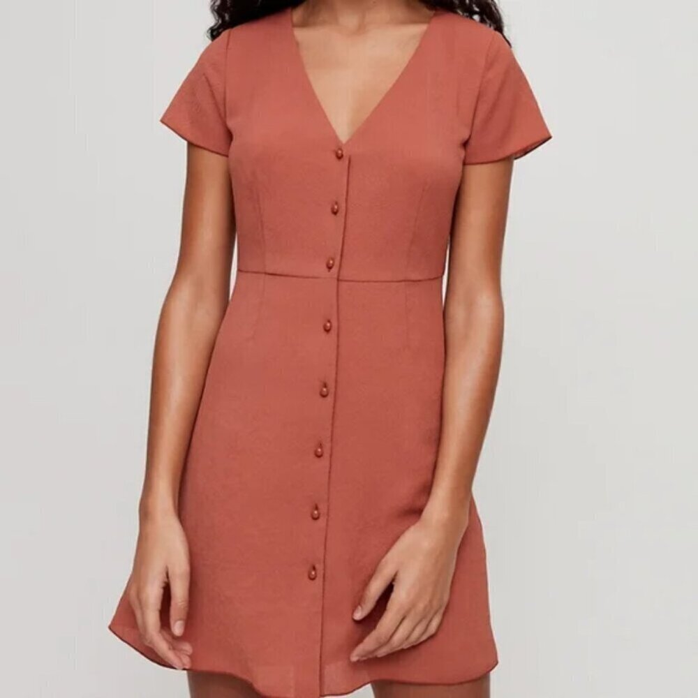 Aritzia Wilfred Nazaire Button Down Flutter Sleeve V-Neck Dress Moroccan Spice 4